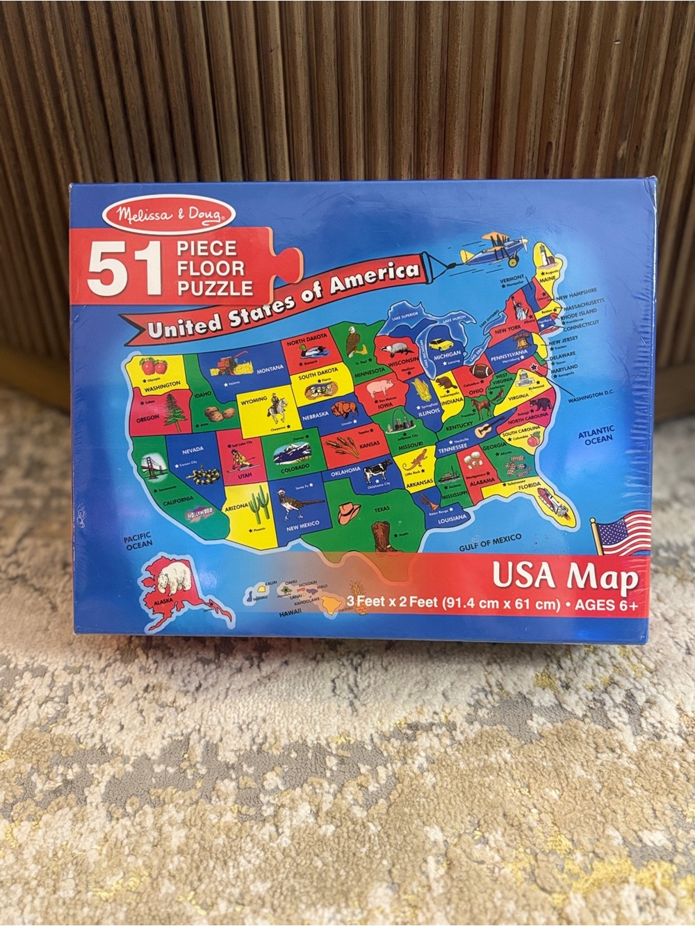 Melissa & Doug USA Map Floor Puzzle 51 Pcs NEW SEALED Jumbo Educational Jigsaw
